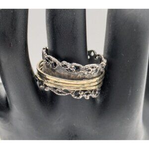 Vtg Sterling Silver Open Work Gold Spinner Fidget Ring Size 9.5 Israel PZ 925